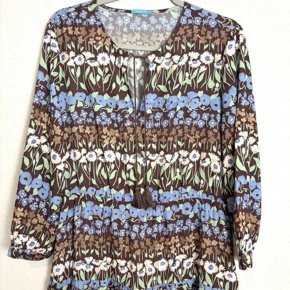 J. McLaughlin Hortense Chocolate Brown Falmouth Floral Midi Dress Women’s Large - Picture 3 of 13